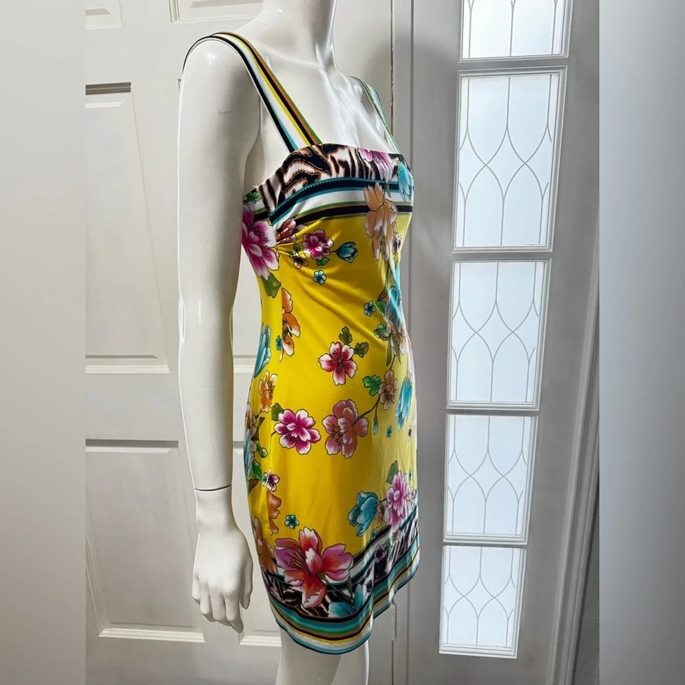 Cache Vintage Tropical Floral Tiger Print Dress Summer Beach Sz 8 P-45